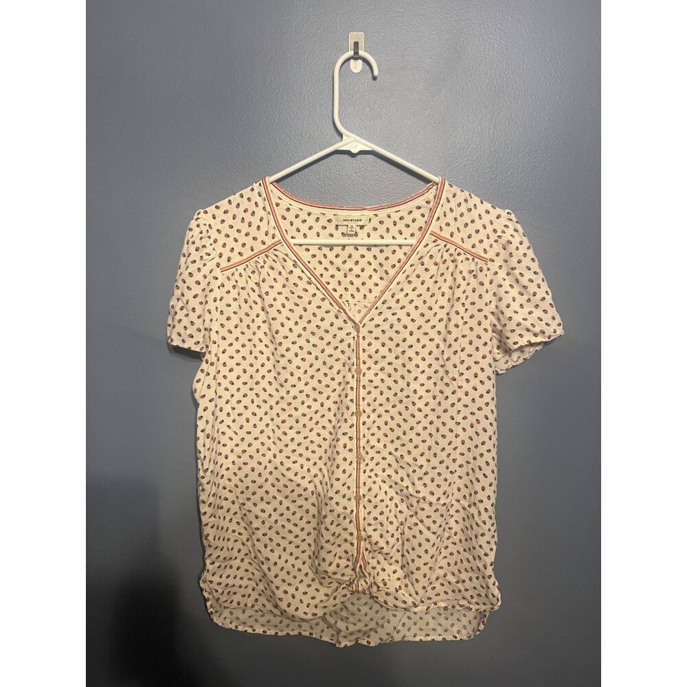 Women's Max Studio Ladybug Print Button Up Shirt 100% Rayon SZ XL‎ Summer Vibes